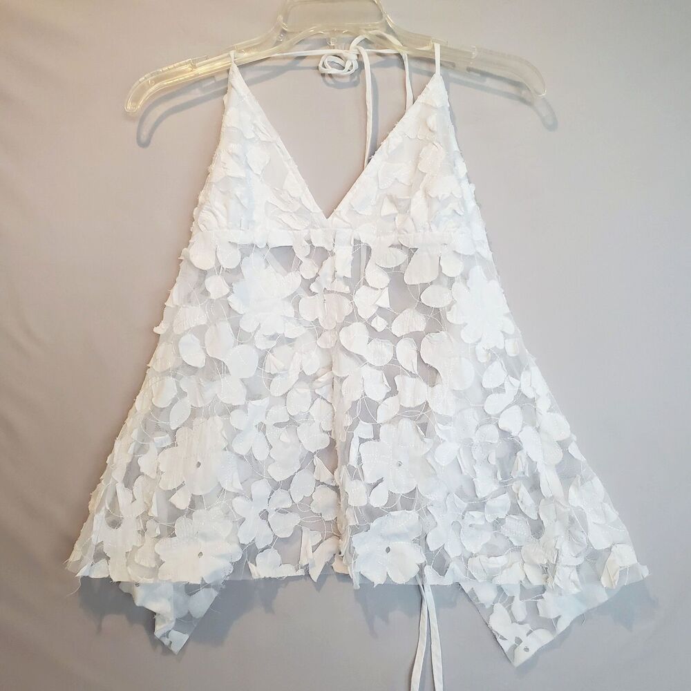 Unbranded Women's Halter Top Tie-back 3D White Petals Embroidery Festival Fairy